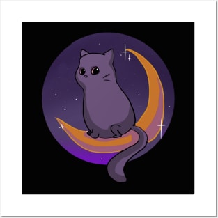 Halloween Cat Sitting on the Moon Posters and Art